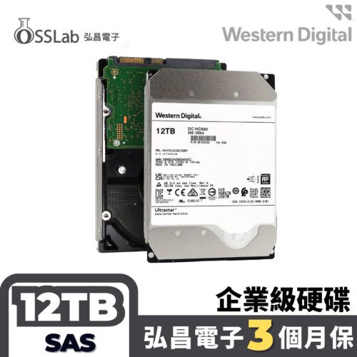 [WD] 3.5吋 硬碟 12TB – SAS 12Gbps 7200轉 二手品 企業級硬碟